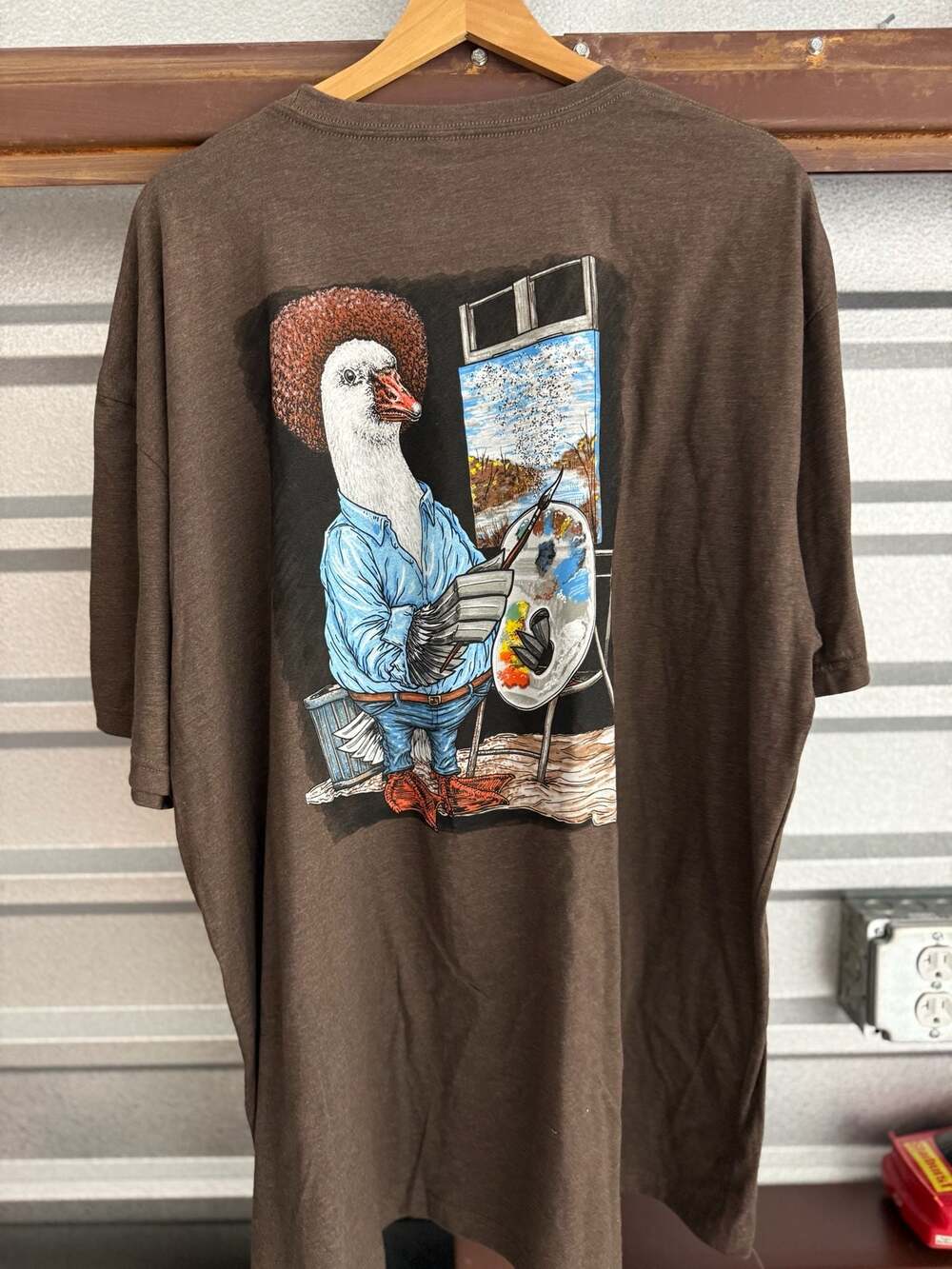 Combat Waterfowl Bob Ross Goose Graphic T-Shirt Brown 3XL